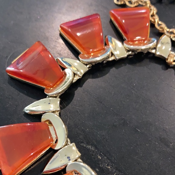 Vintage Charel Lucite Red Orange Choker Necklace - Picture 4 of 10